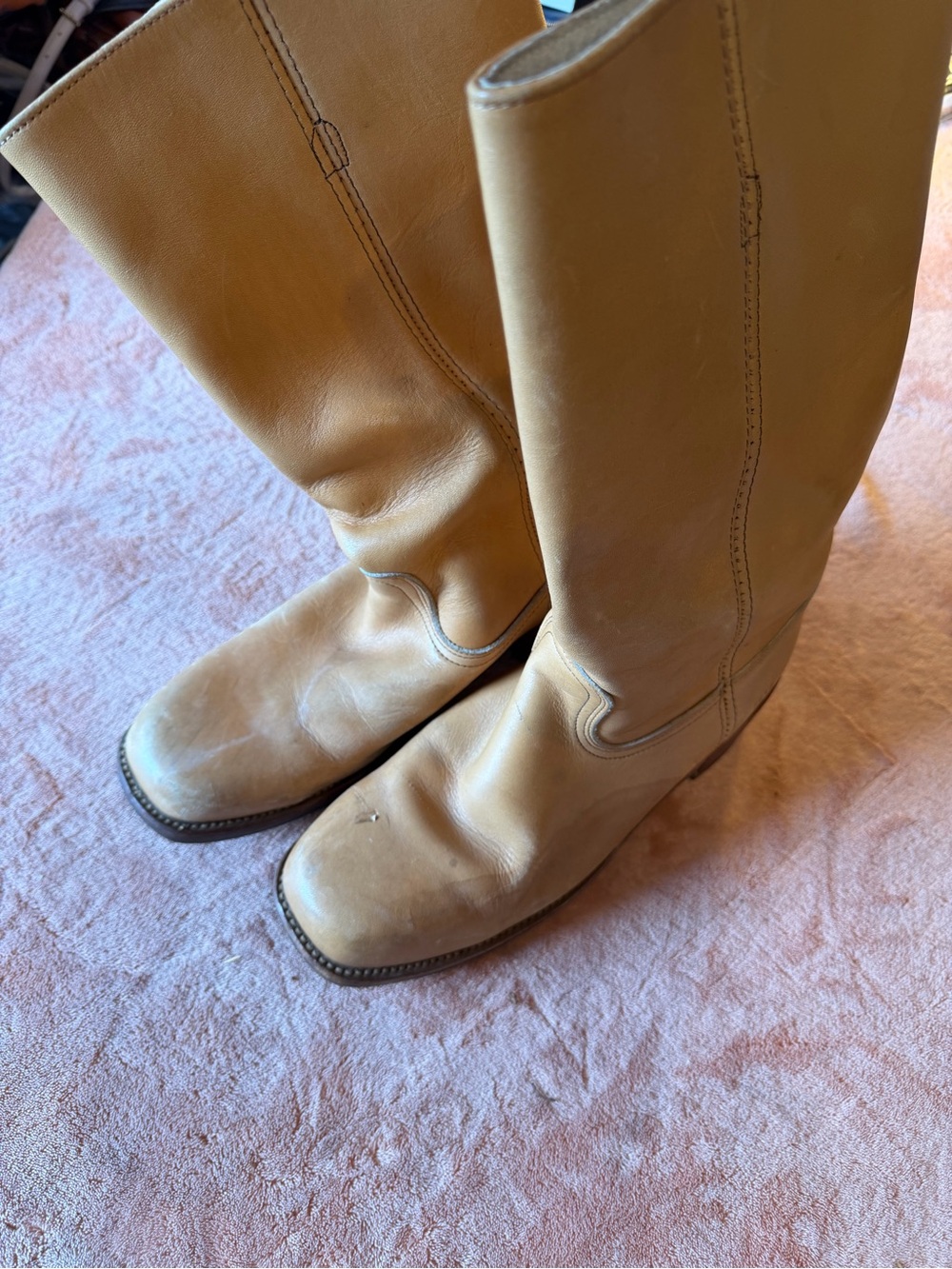 Frye Tan Leather Mid-Calf Heeled Boots